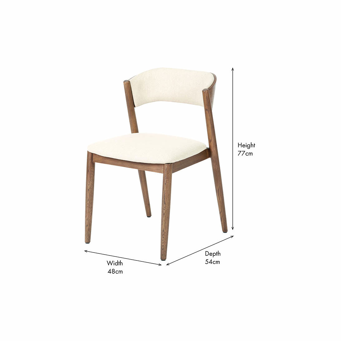 Natural Linen and Dark Ash Wood Curved Back Dining Chair