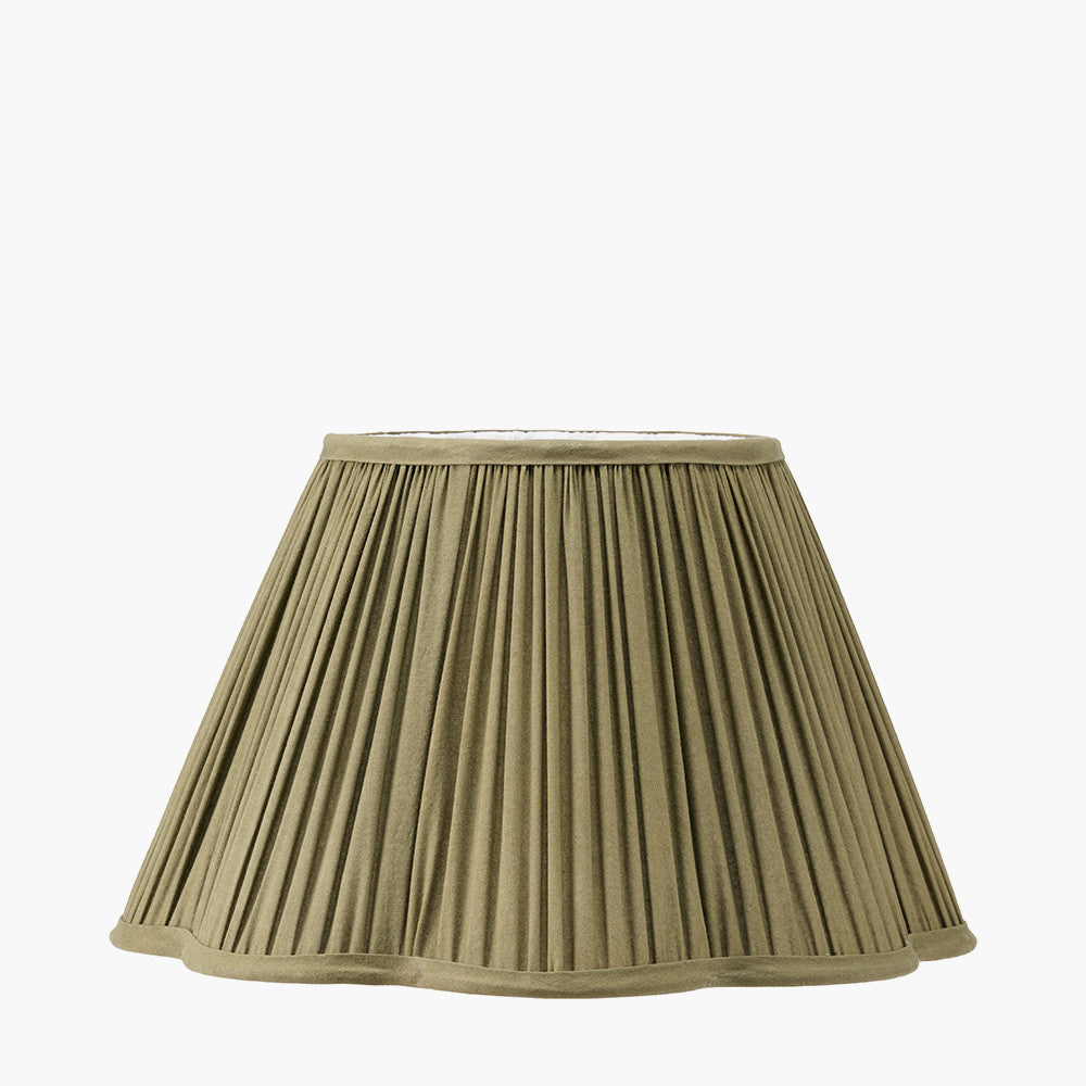 Olive Green Mushroom Pleat Scalloped Tapered Lampshade