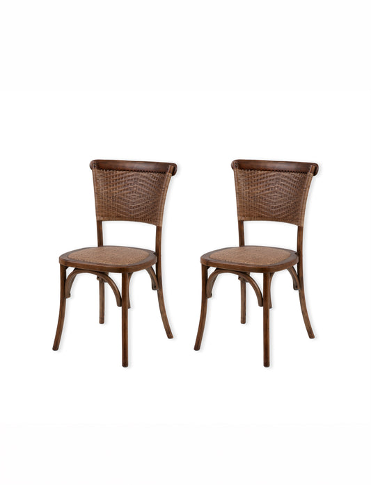Fyfield Stacking Dining Chair - Elm Wood, Dark Natural, Set of 2