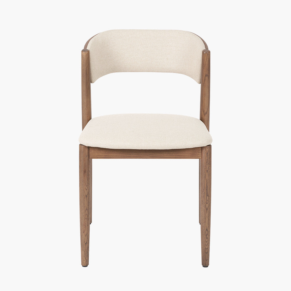 Natural Linen and Dark Ash Wood Curved Back Dining Chair