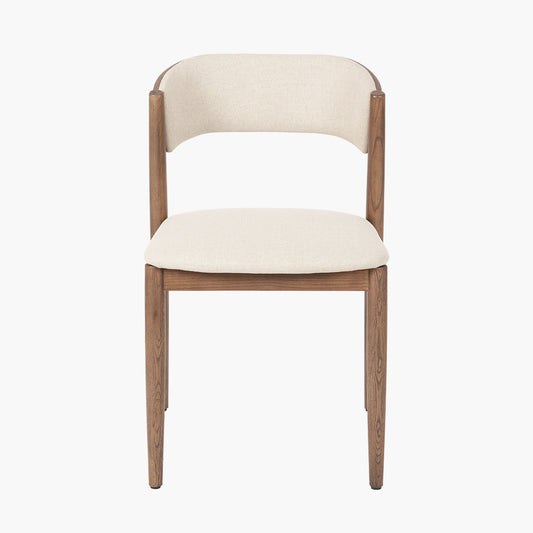 Natural Linen and Dark Ash Wood Curved Back Dining Chair