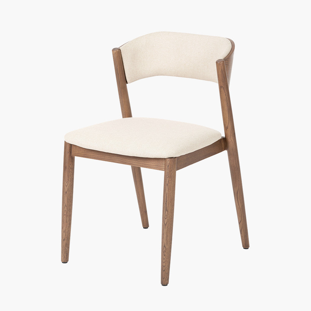 Natural Linen and Dark Ash Wood Curved Back Dining Chair