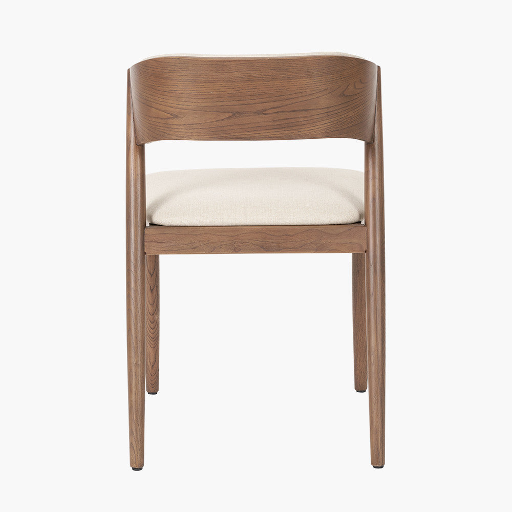 Natural Linen and Dark Ash Wood Curved Back Dining Chair
