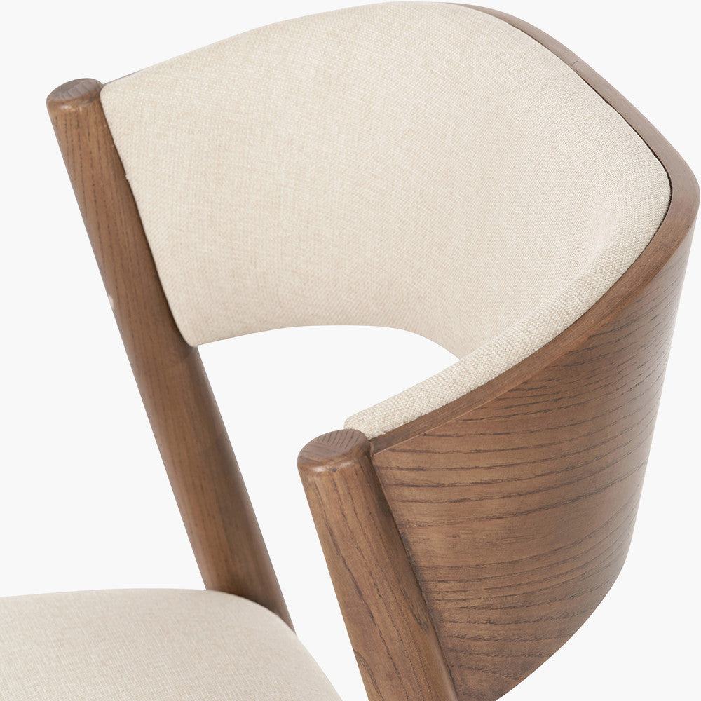 Natural Linen and Dark Ash Wood Curved Back Dining Chair