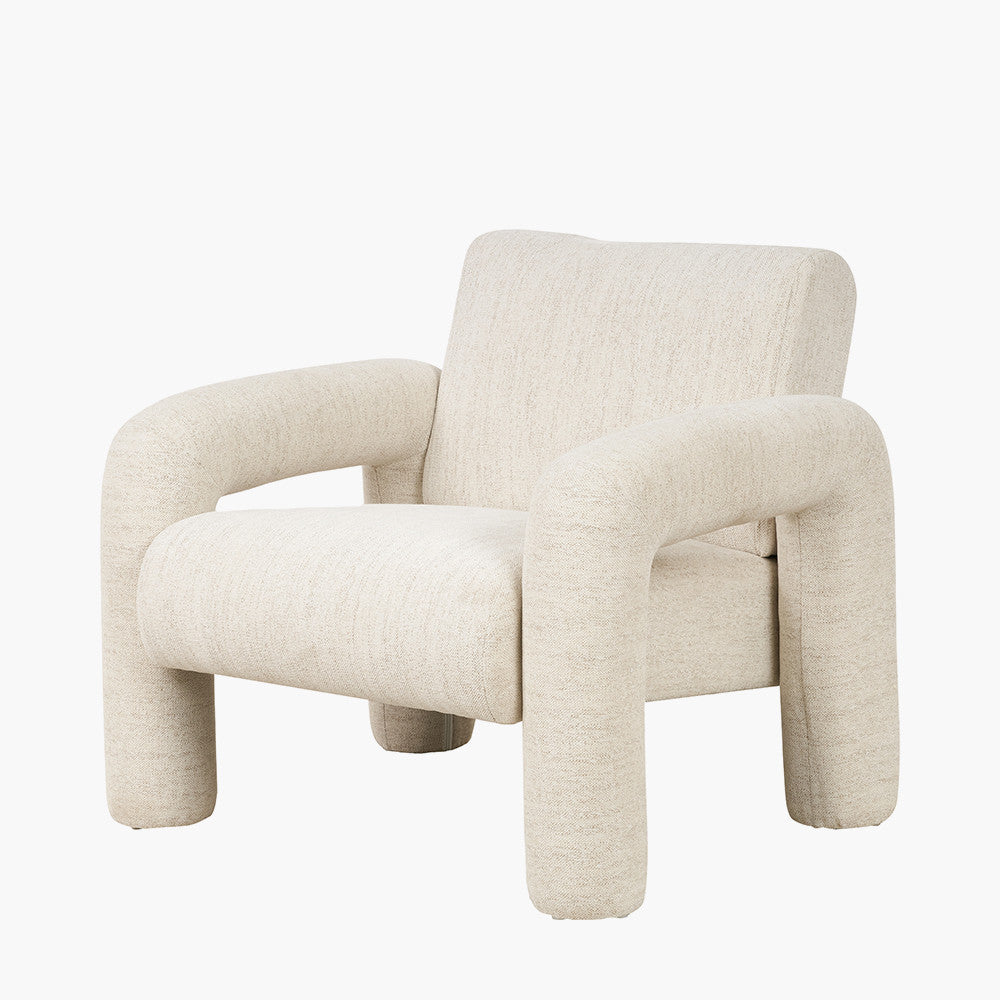 White Textured Fabric Armed Chair