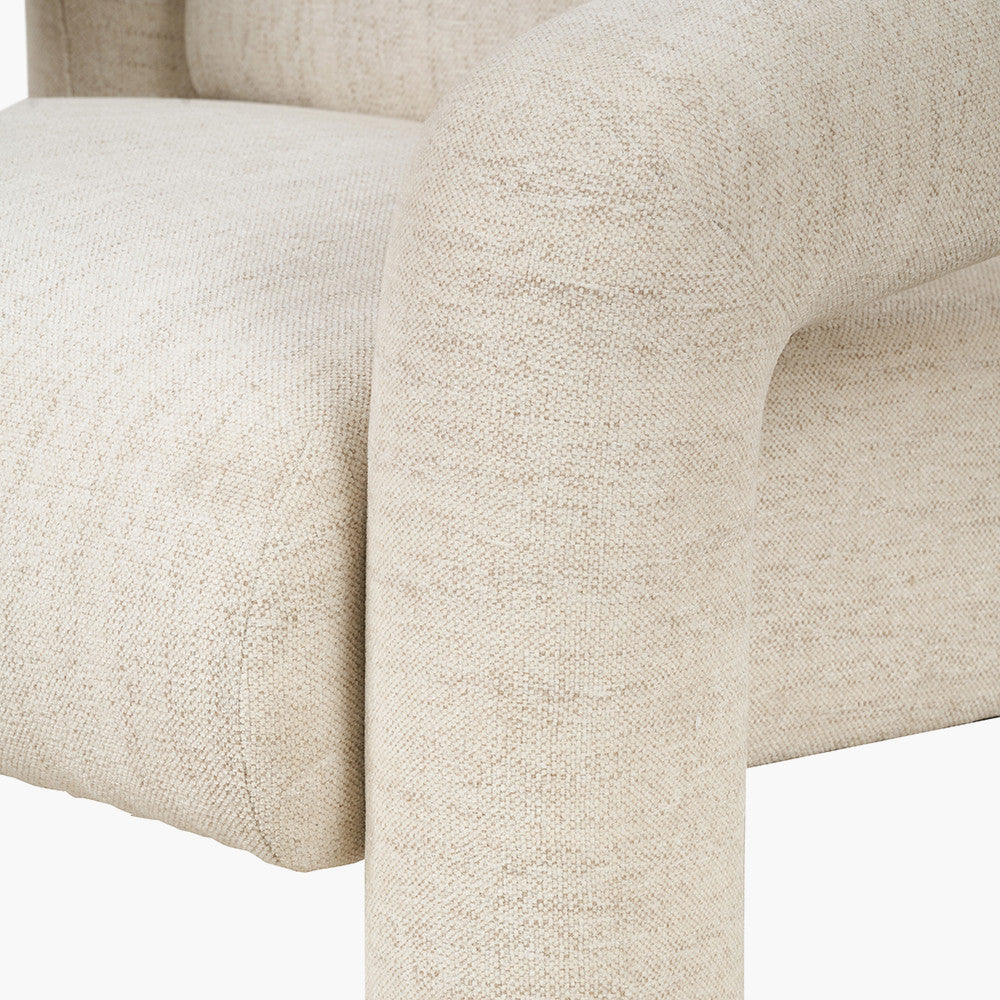 White Textured Fabric Armed Chair