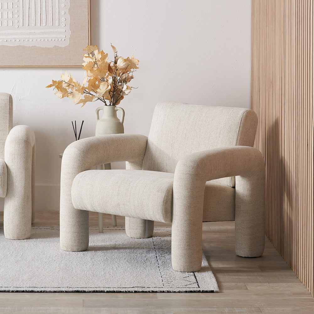 White Textured Fabric Armed Chair