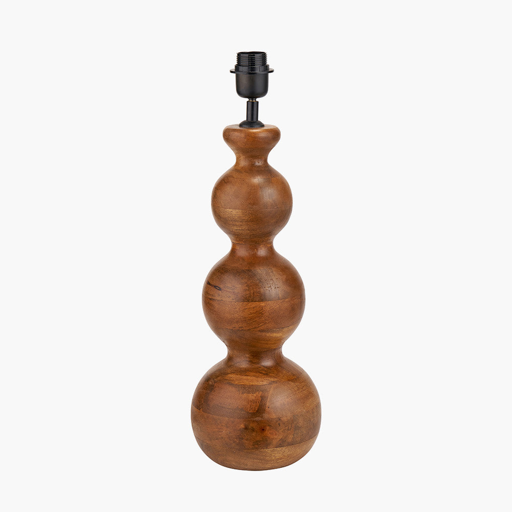 Brown Oiled Finish Mango Wood 3 Ball Design Table Lamp Base with Lino 40cm White Self Lined Linen Cylinder Lampshade