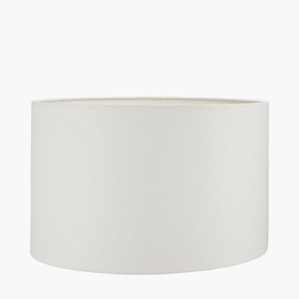 Brown Oiled Finish Mango Wood 3 Ball Design Table Lamp Base with Lino 40cm White Self Lined Linen Cylinder Lampshade