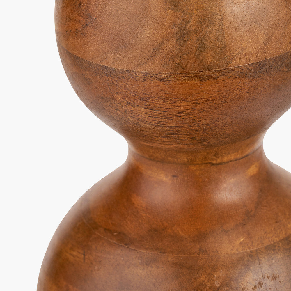 Brown Oiled Finish Mango Wood 3 Ball Design Table Lamp Base with Lino 40cm White Self Lined Linen Cylinder Lampshade