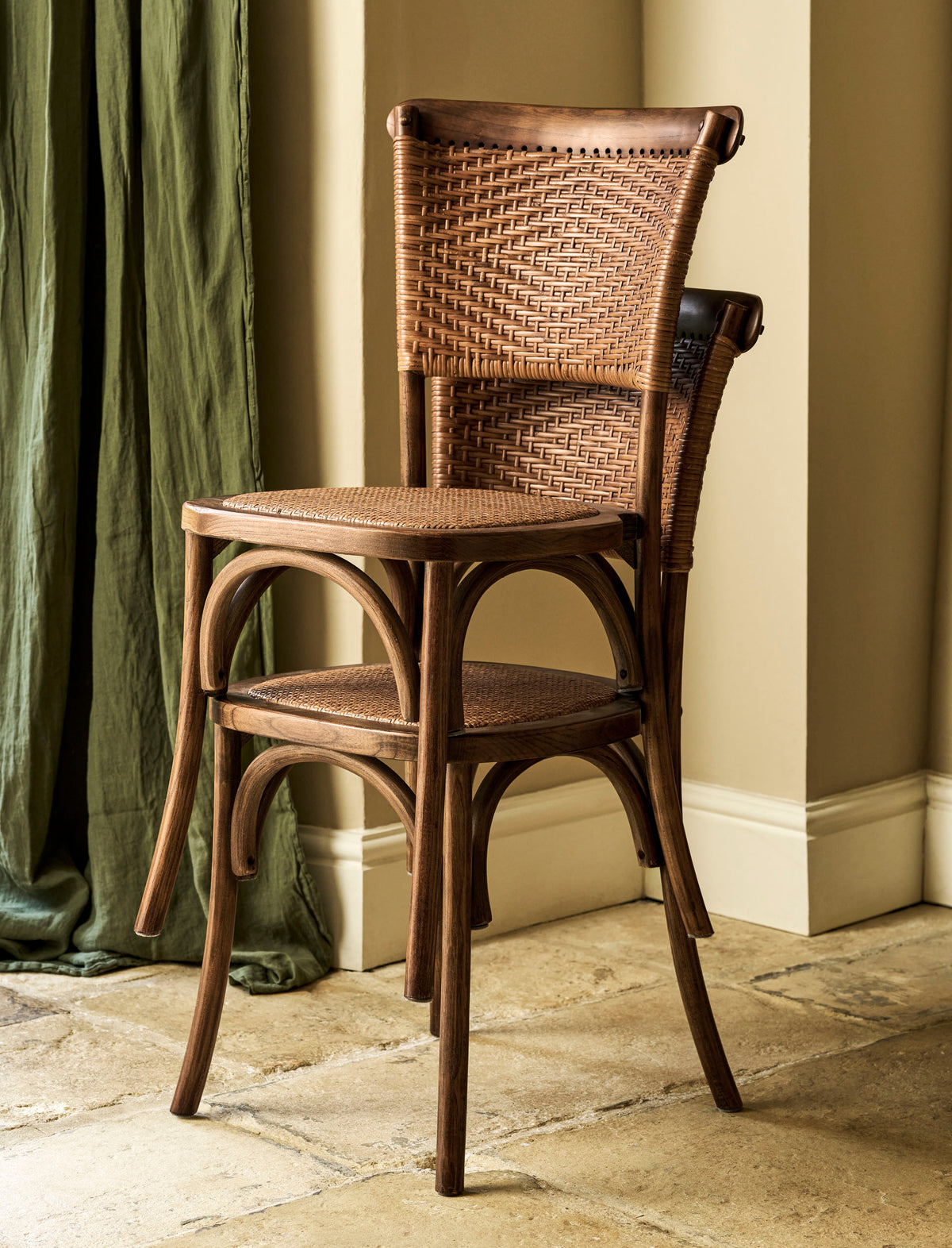 Fyfield Stacking Dining Chair - Elm Wood, Dark Natural, Set of 2