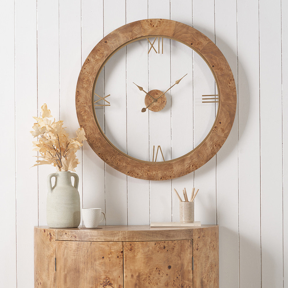 Newborough Burr Wood Effect Round Wall Clock