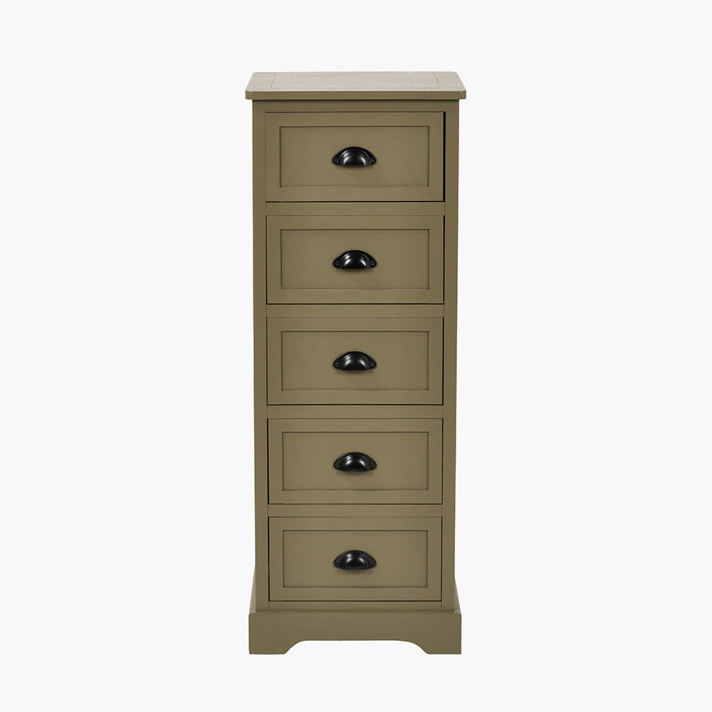 Olive Pine Wood 5 Drawer Unit