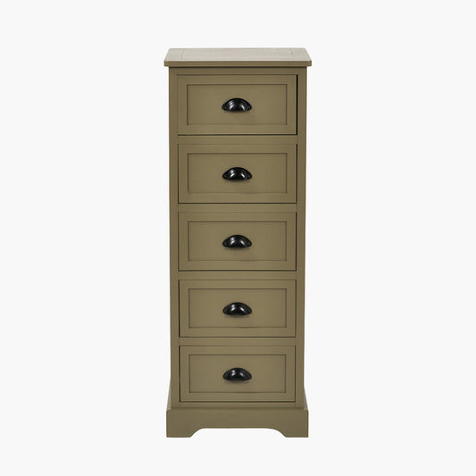 Olive Pine Wood 5 Drawer Unit