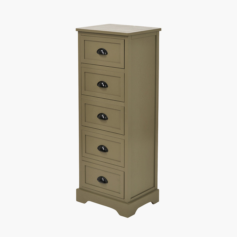Olive Pine Wood 5 Drawer Unit