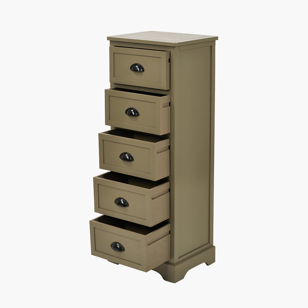 Olive Pine Wood 5 Drawer Unit