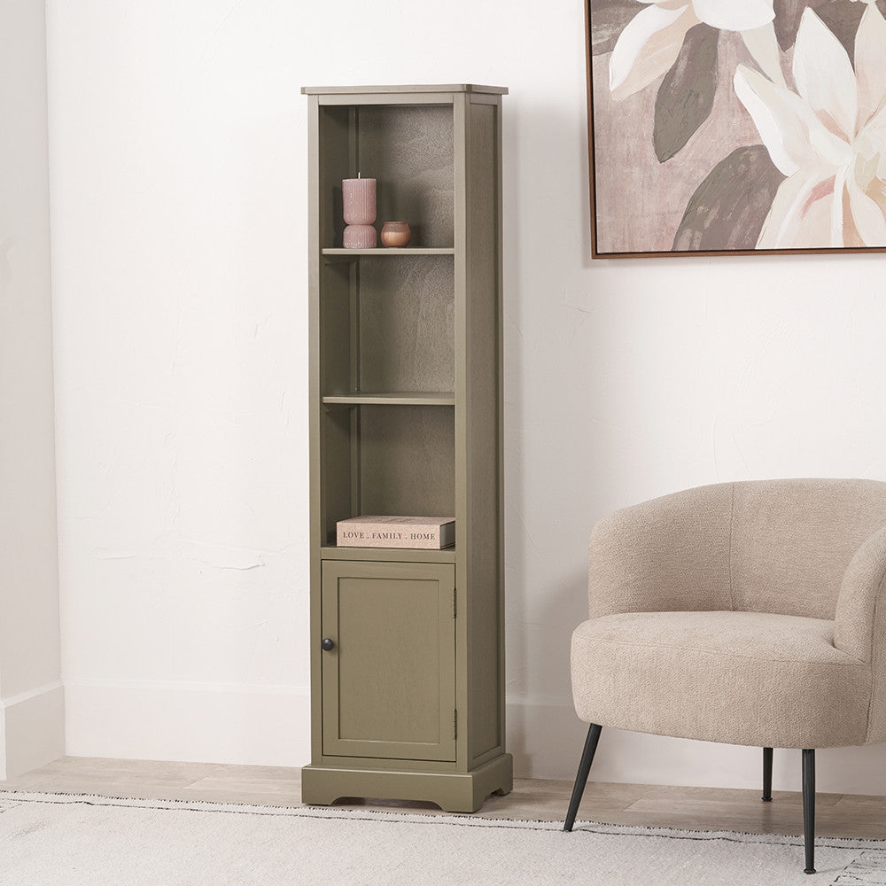 Pine Wood Slim 1 Door 3 Shelf Unit