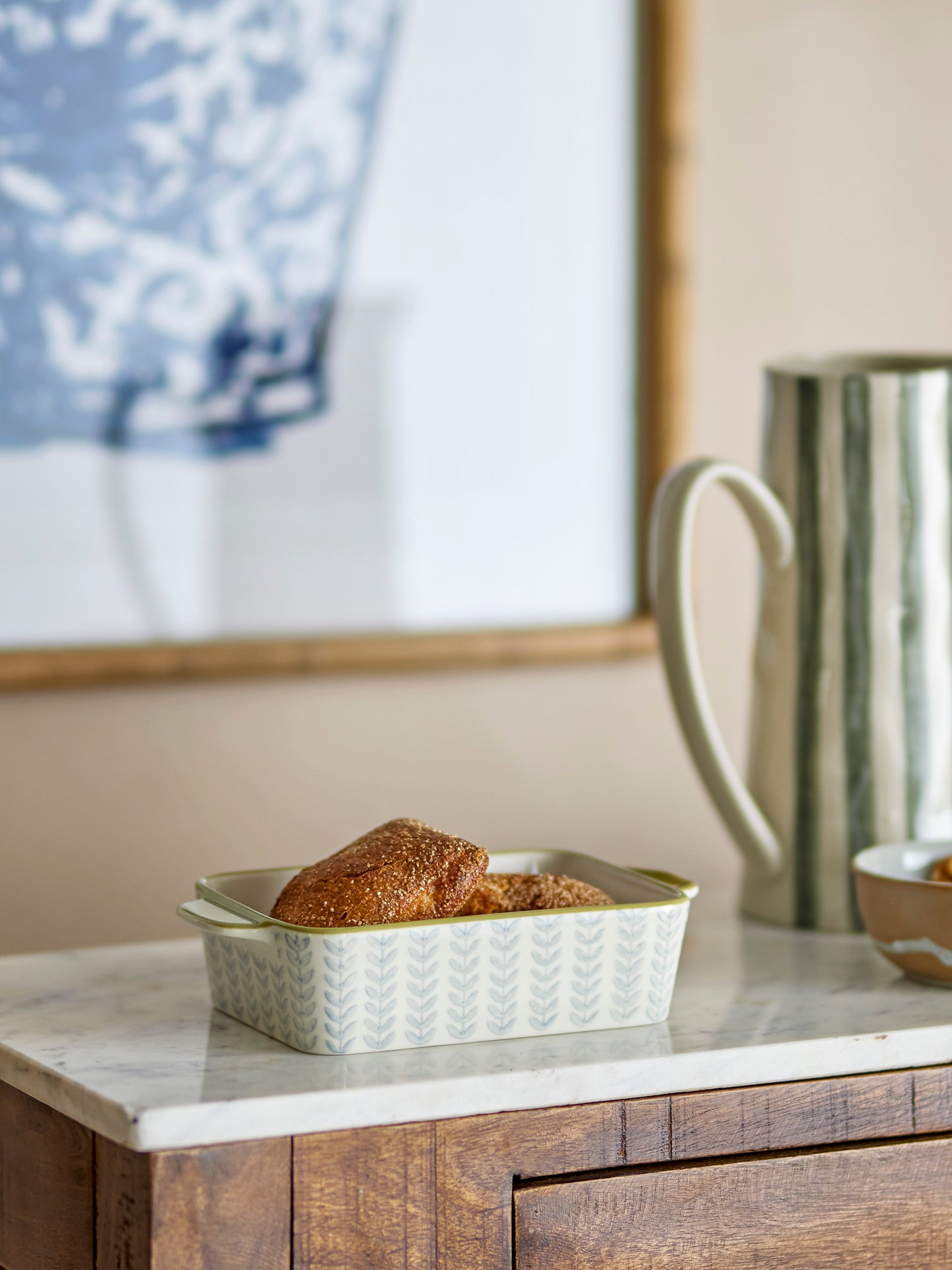 Maple Oven Dish , Blue, Stoneware