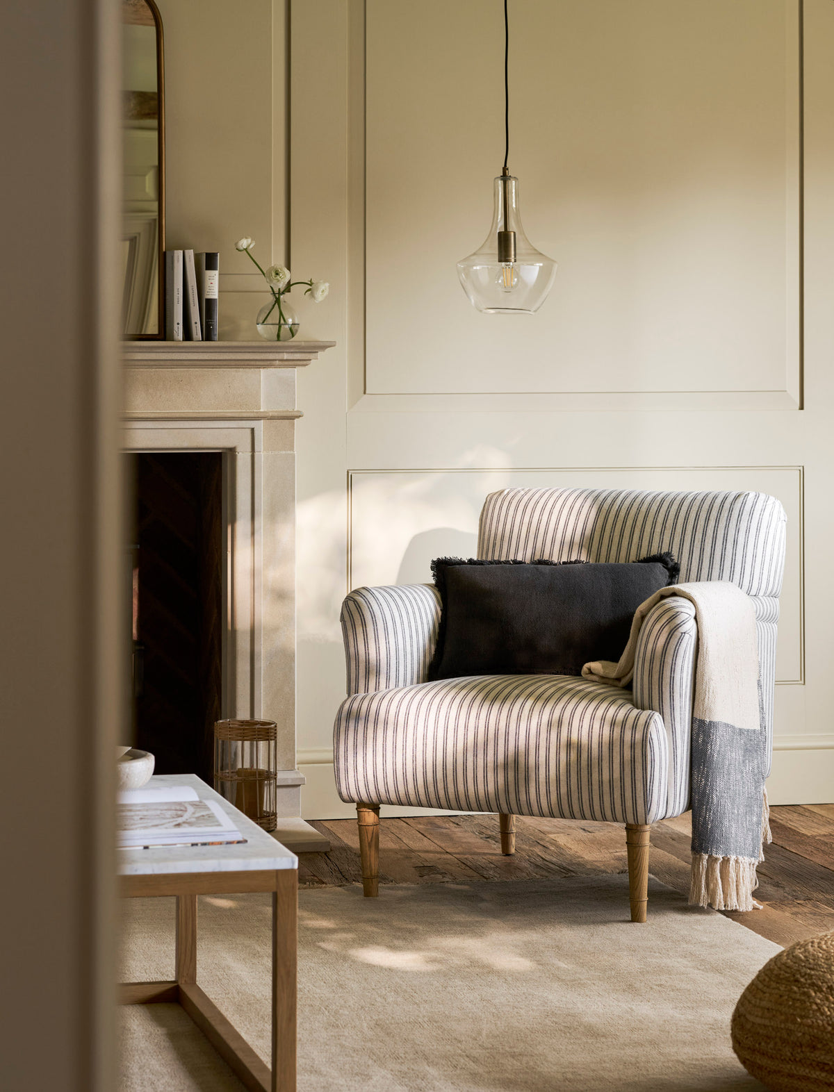 Aldwyn Armchair - Ash Wood, Carbon Stripe
