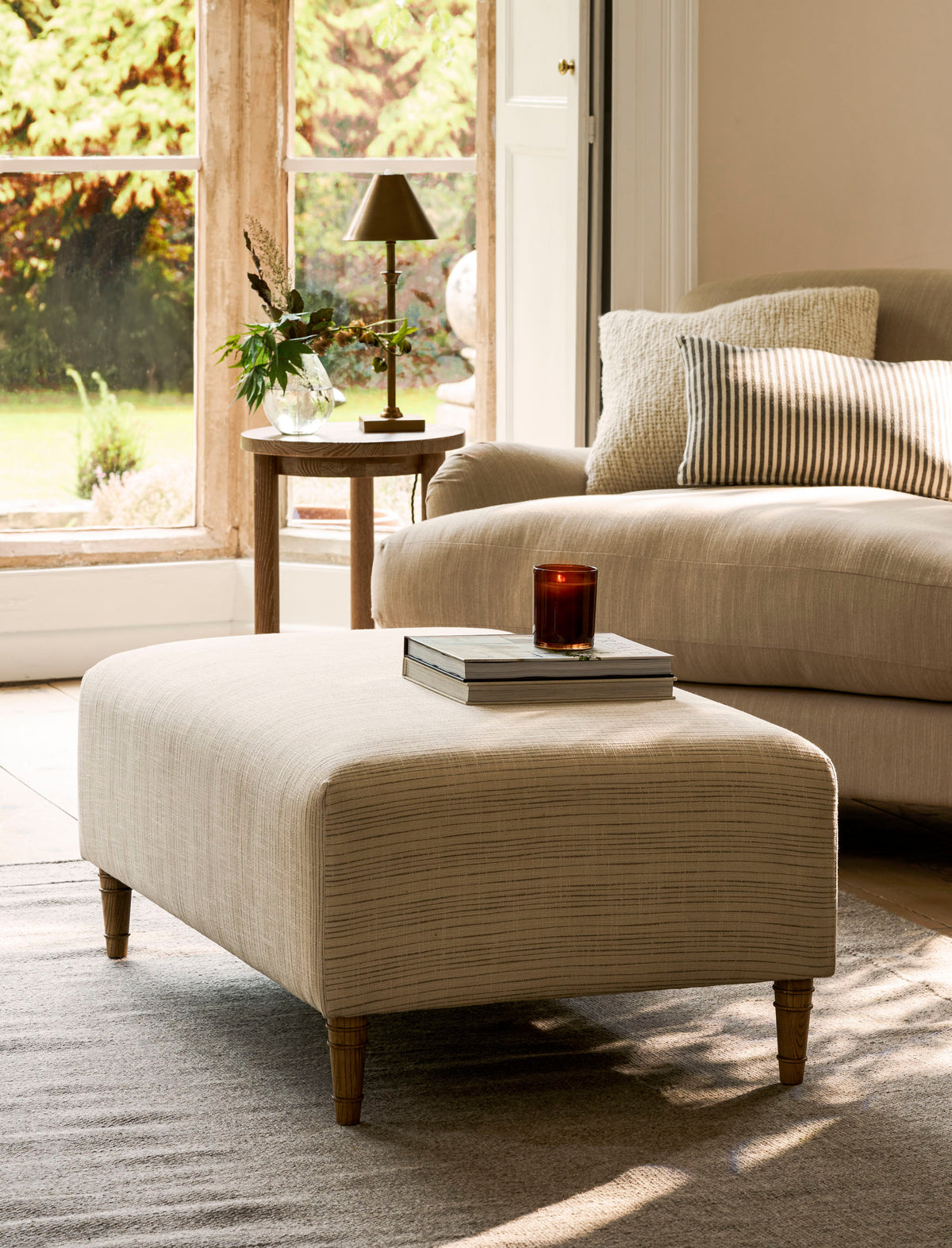 Wraysbury Ottoman - Ash Wood, Natural Stripe, Large