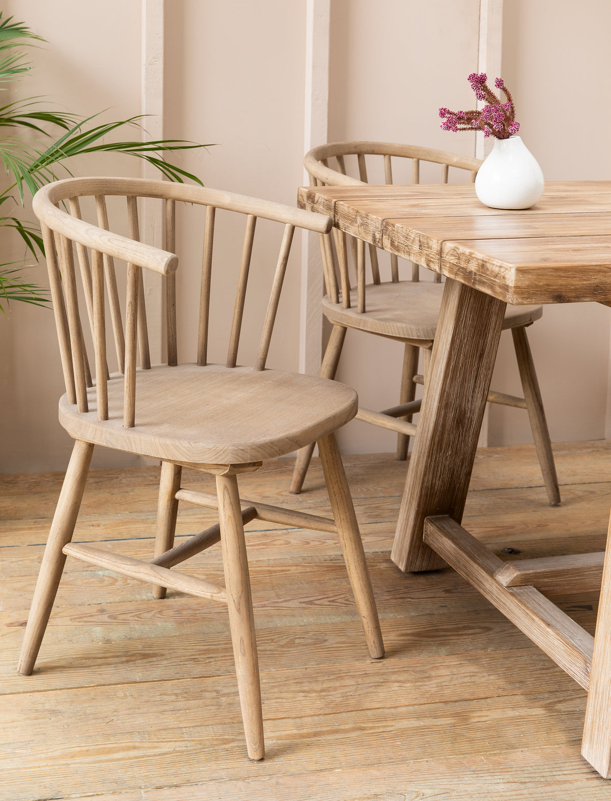 Landrake Curved Back Dining Chair - Elm Wood, Natural, Set of 2