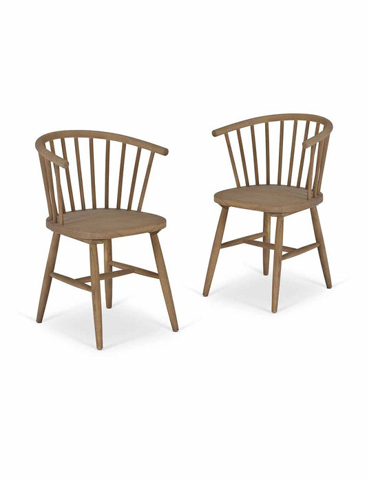Landrake Curved Back Dining Chair - Elm Wood, Natural, Set of 2